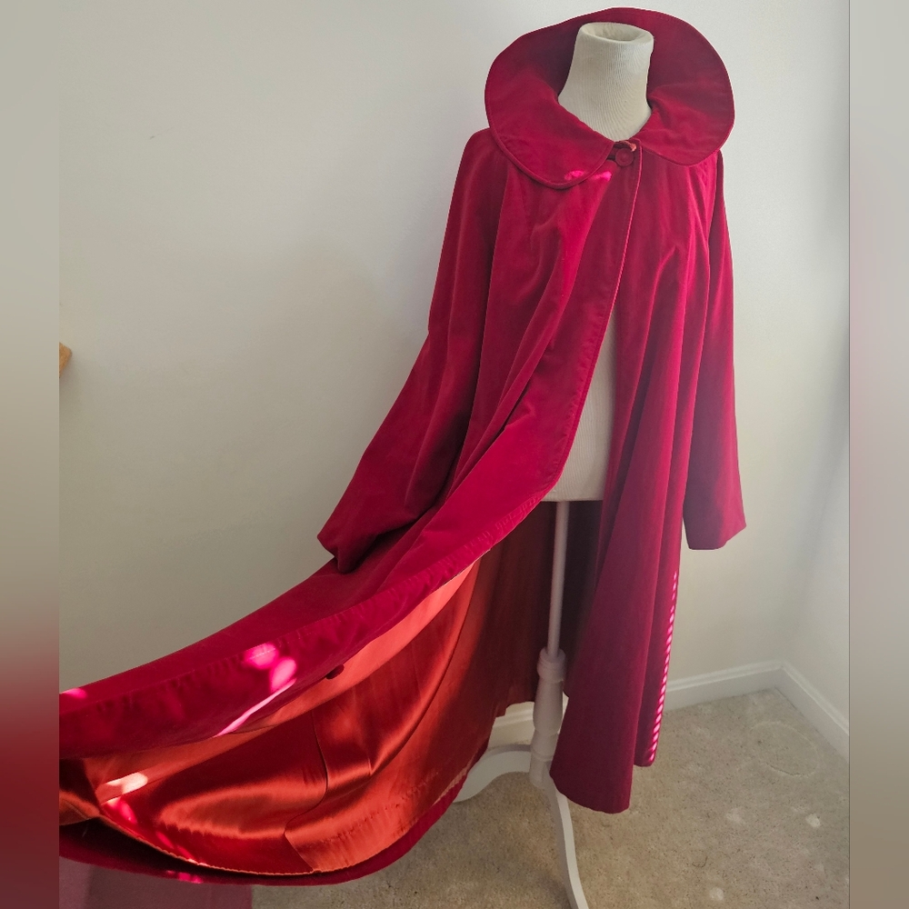 Vintage 60s Red Velvet Opera Swing Coat 365 By Helen Van Vliet OSFM L  XL